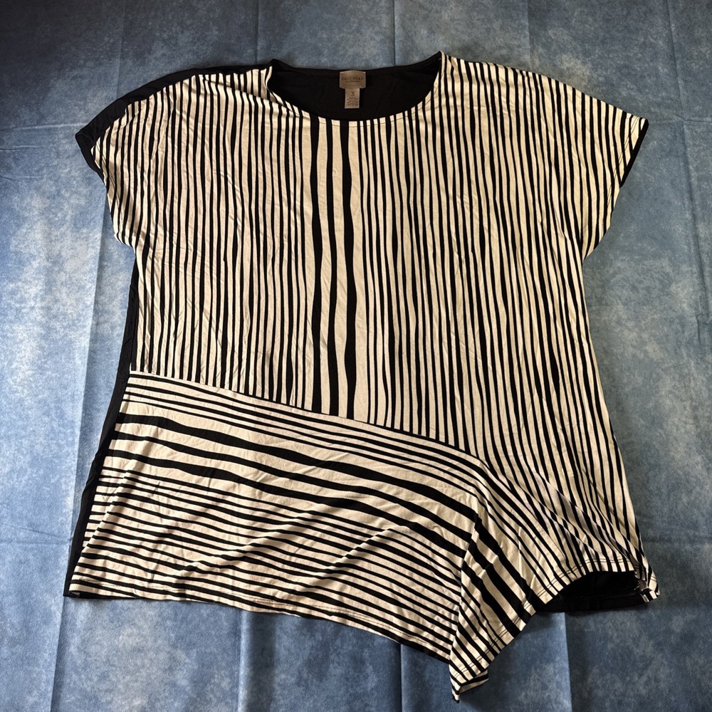Easywear by Chico's Womens Sz 3XL/16 Black White Asymmetrical Striped Tunic Top